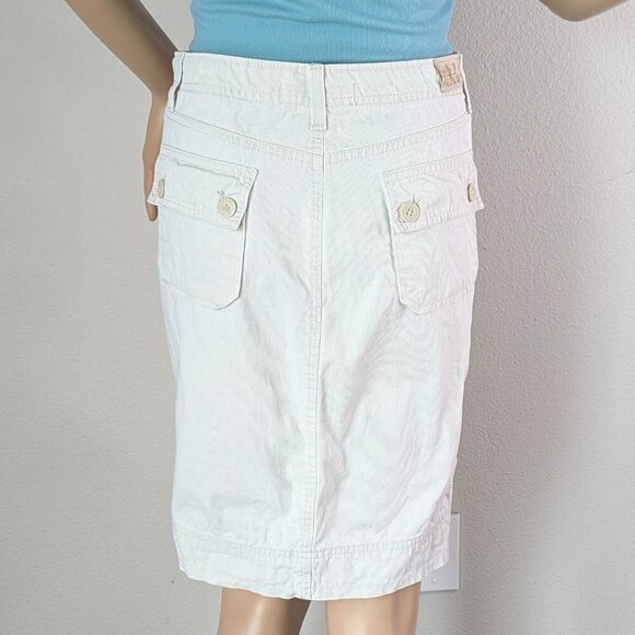 Hydraulic Skirt 9/10 Cream Waist Tie Drawstring Cotton Side-Vents Pockets Y2K - Picture 2 of 16